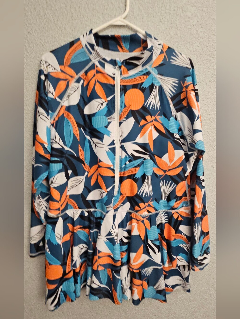 3XL Tropical One Piece Rashguard Swimsuit Peplum Long Sleeve Modest 22W 24W